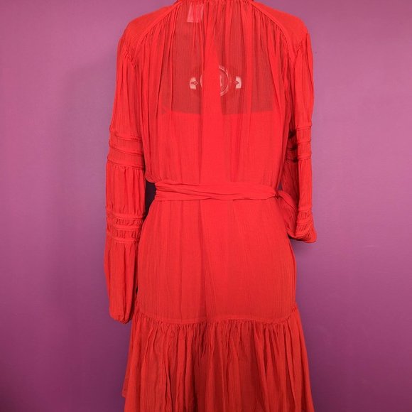 Banana Republic Crinkle Shirtdress with Silk in Red Sunset XS - Picture 5 of 12